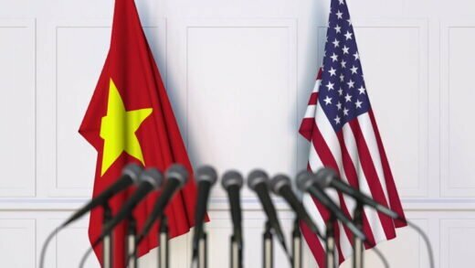 USA Vietnam Flags press conference